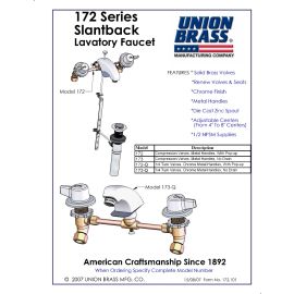 UNION BRASS, 173-Q, SLANTBACK LAVATORY FAUCET WITH 1/4 TURN VALVES, LESS POP-OP