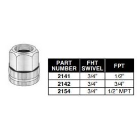 PASCO, 2141, BRASS HOSE TO PIPE ADAPTER 3/4" FEMALE HOSE SWIVEL x 1/2" FEMALE PIPE THREAD