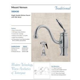 CONCINITTY, 500430-ORB, MOUNT VERNON TRADITIONAL SINGLE HANDLE KITCHEN FAUCET, OIL RUBBED BRONZE