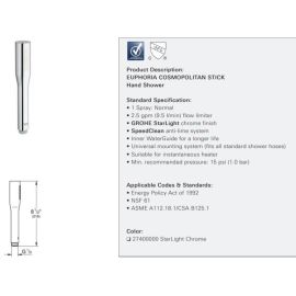 GROHE, 123273, EUPHORIA COSMOPOLITAN 1-SPRAY 2.5 GPM HAND SHOWER, ULTRA BLACK