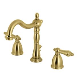 KINGSTON BRASS, KB1977AL, HERITAGETWO-HANDLE 3-HOLE DECK MOUNT WIDESPREAD BATHROOM FAUCET WITH BRASS POP-UP, BRUSHED BRASS