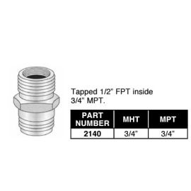 PASCO, 2140, BRASS HOSE TO PIPE ADAPTER 3/4" MALE HOSE THREAD X 3/4" MALE PIPE THREAD