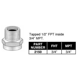 PASCO, 2150, BRASS HOSE TO PIPE ADAPTER 3/4" FEMALE TO HOSE THREAD 3/4" MALE PIEP THREAD