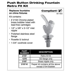 PASCO, 2197, PUSH BUTTON DRINKING FOUNTAIN RETRO FIT KIT, CHROME