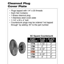 PASCO, 1782, GENERIC 3" SQUARE COUNTERSUNK BRASS CLEANOUT PLUG WITH 5" COVER PLATE, STAINLESS STEEL