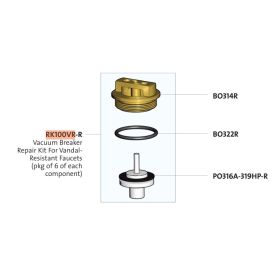WATERSAVER, RK100VR-R, VACUUM BREAKER REPAIR KIT FOR VANDAL RESISTANT FAUCETS (SOLD INDIVIDUALLY NOT IN PKG OF 6)