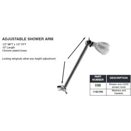 PASCO, 1192, ADJUSTABLE SHOWER ARM 10" L, 1/2" MNPT x FNPT, CHROME