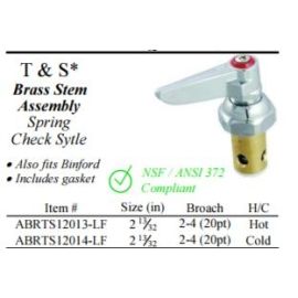 Walter, ABRTS12013-LF, T & S Spring Check Style Hot Brass Stem Assembly | NorthShoreFaucets.com